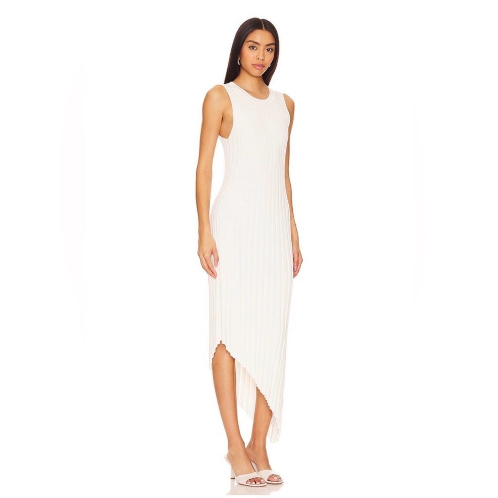 Revolve Ribbed Asymmetrical Dress in Creamy White - Picture 3 of 10